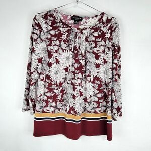 Liz Claiborne Career Petite maroon white black floral tunic top petite large